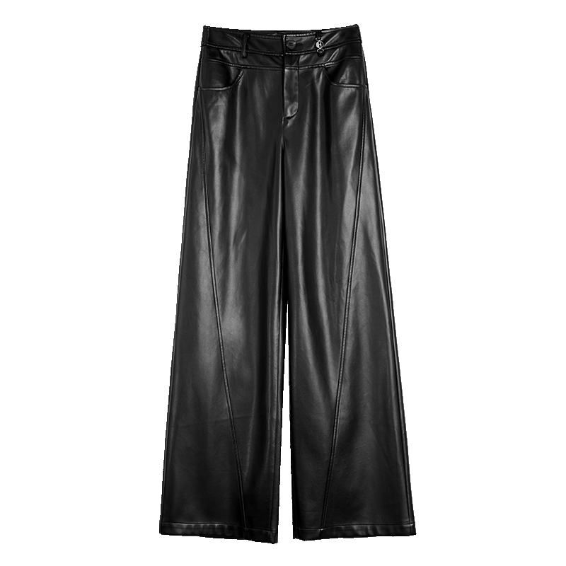 ELLE摩登高级感pu皮休闲裤