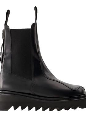 Toga Pulla Aj1146 黑色光面小牛皮靴子厚底套脚短筒切尔西靴