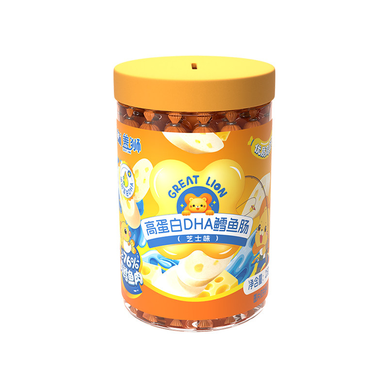 盖狮高蛋白DHA深海鳕鱼肠儿童火腿肠即食休闲芝士味健康解馋零食