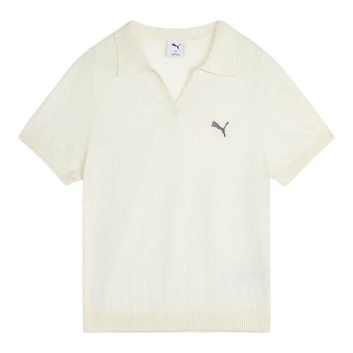 PUMA彪马复古V领短袖运动POLO衫女款夏季针织休闲上衣 639722-87