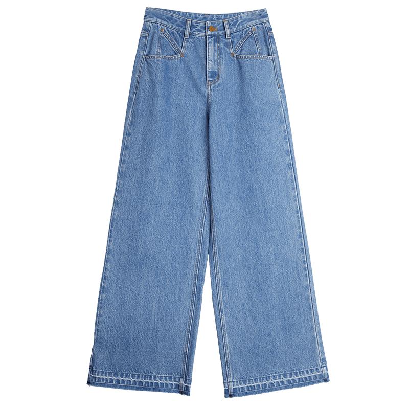 ELLE法式纯棉高腰显瘦水洗牛仔裤