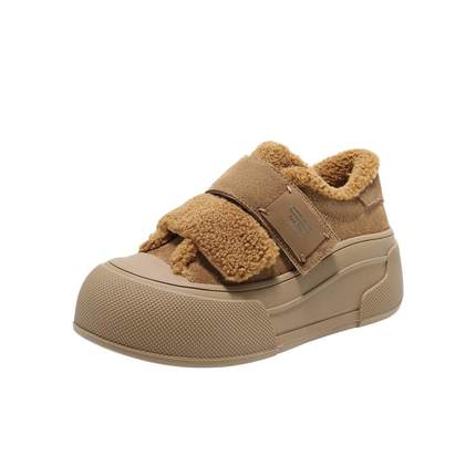 百丽女鞋子毛毛加绒板鞋2025春新款厚底休闲棉鞋雪地靴B2490AM5