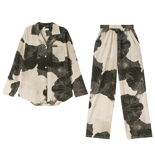 妮狄娅情侣睡衣女春季柔软棉长袖国风开衫款男简约春秋家居服套装