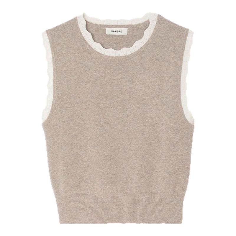 SANDRO2025秋冬新款女装法式甜美简约花边领绵羊毛短款套头针织衫,女装/女士精品,毛针织衫,淘宝优惠券,粉丝福利购,淘宝优惠卷