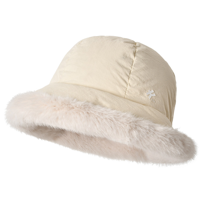 卡蒙鹅绒渔夫帽女款仿貂毛绒护耳防风保暖羽绒盆帽显脸小秋冬帽子