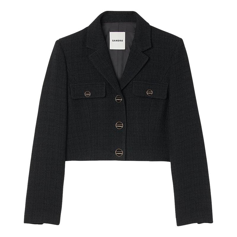 sandro翻领精致金属饰扣短款外套