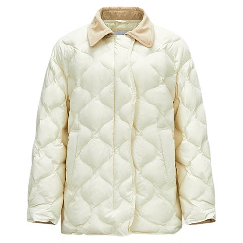 森马灯芯绒翻领轻薄中长羽绒服女