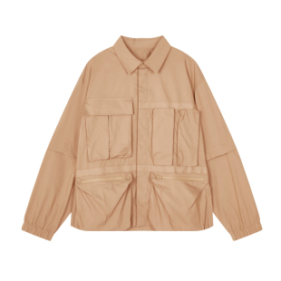 夏季 夹克工装 新款 式 轻户外潮流设计前卫多口袋上衣 衬衫 速写男装