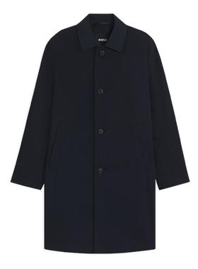 BOSS博斯 男士2025秋款商务通勤风经典版型弹力棉混纺风衣外套
