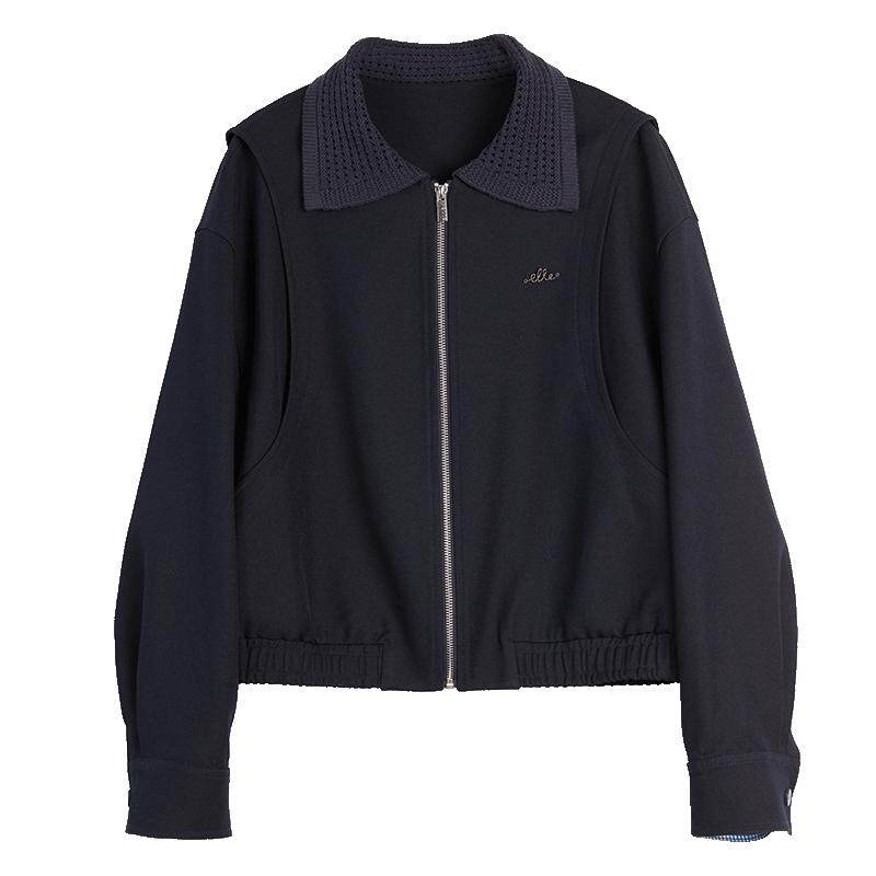 ELLE格纹撞色拼接翻领短外套女2025秋季新款时尚设计感夹克上衣,女装/女士精品,短外套,淘宝优惠券,粉丝福利购,淘宝优惠卷