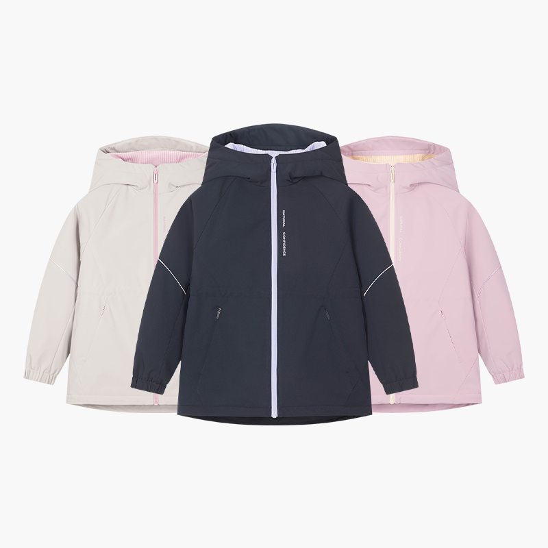 水孩儿童装加绒外套男女童2025秋季新品中大童三防透湿厚风衣