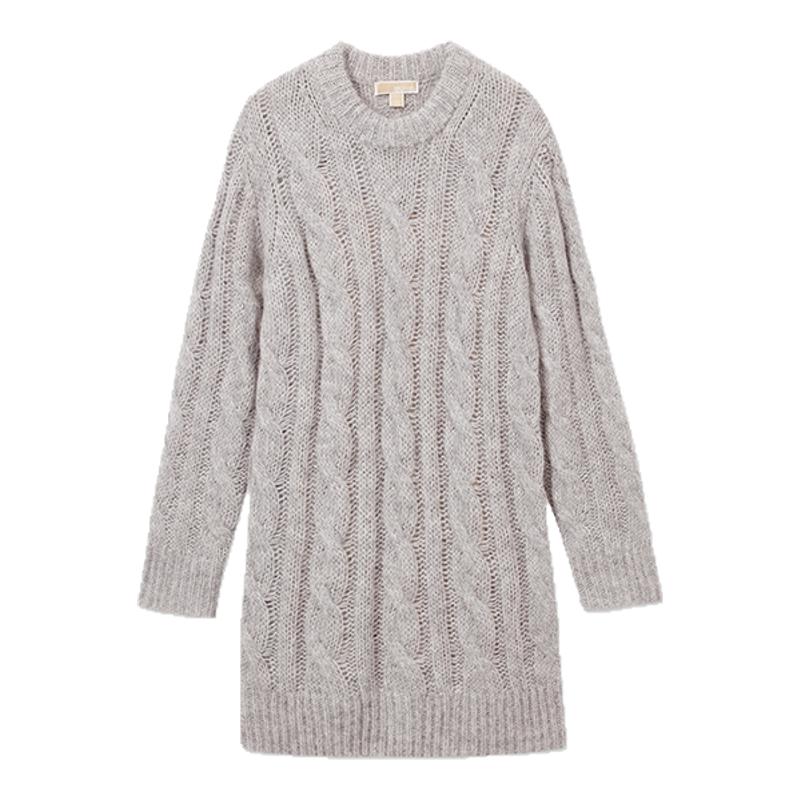 MK绞花针织长袖连衣裙