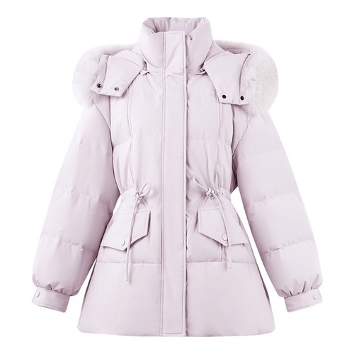 可脱卸狐狸毛领 腰部抽绳设计 90白鸭绒填充