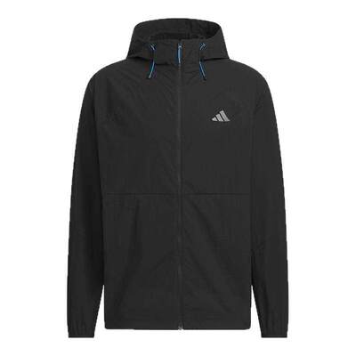 adidas阿迪达斯凉感连帽薄外套2026夏男多口袋黑色梭织夹克KR2511