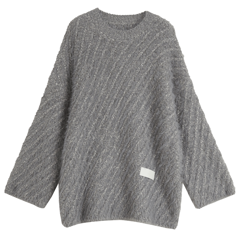 ELLE宽松慵懒圆领毛针织衫