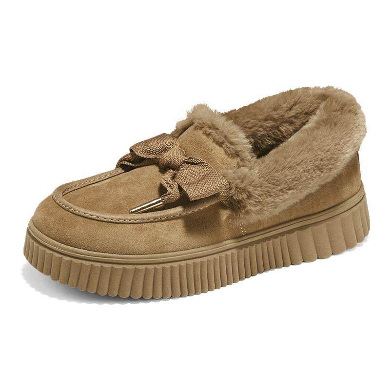 斯凯奇蝴蝶糕糕鞋冬季新款女浅口单鞋绒面保暖舒适乐福鞋豆豆鞋