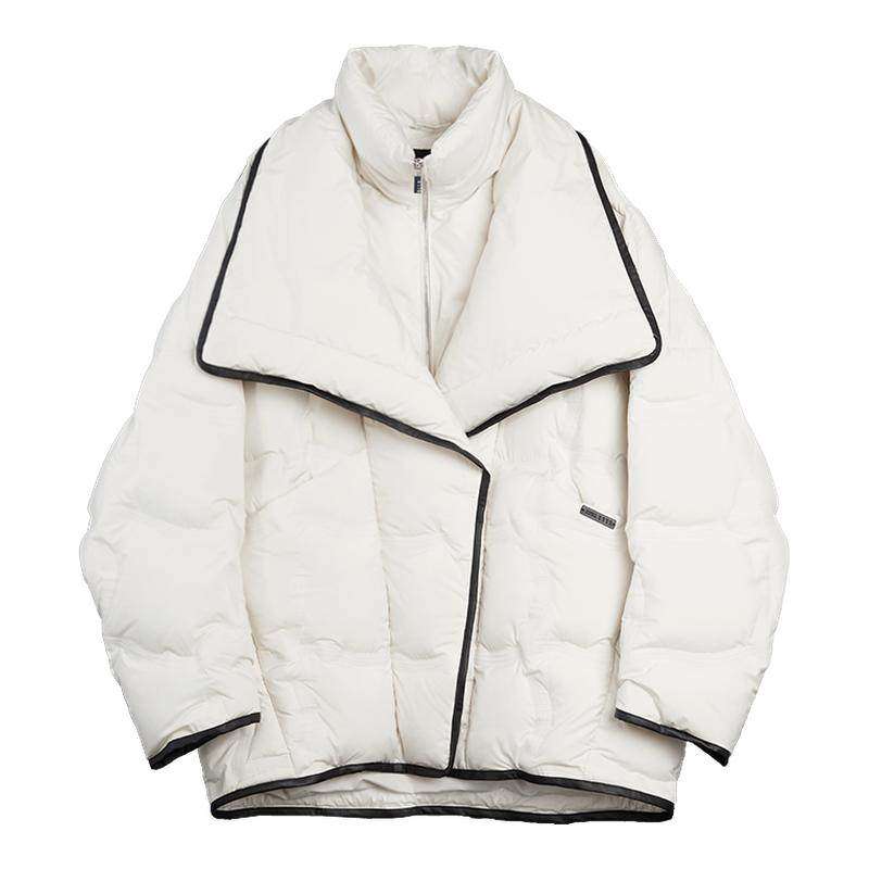 ELLE90白鸭绒加绒加厚羽绒服女2025冬季新款廓形宽松保暖短