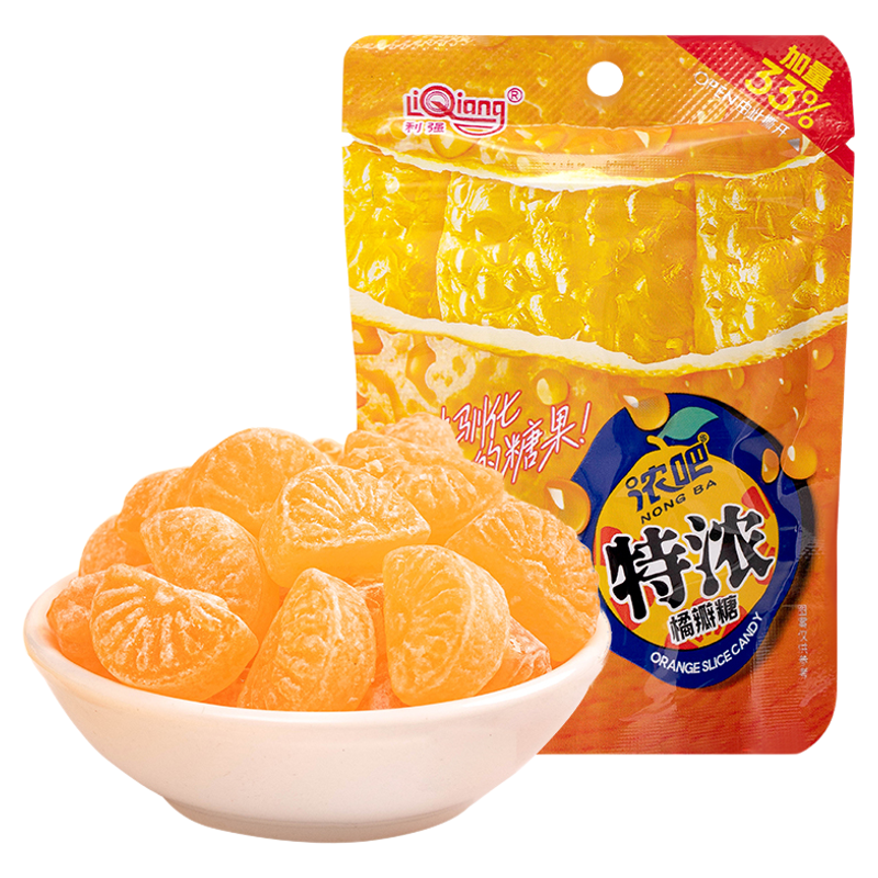 利强浓吧果汁硬糖网红糖橘子芒果味水果造型水果糖办公室学生零食