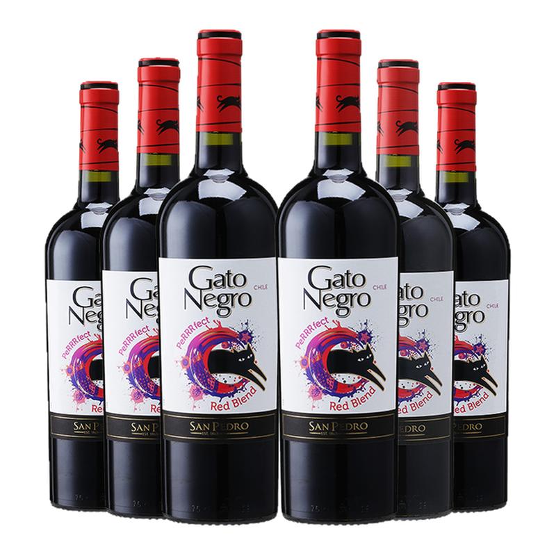 黑猫红酒 智利原瓶进口赤霞珠梅洛整箱干红葡萄酒官方正品