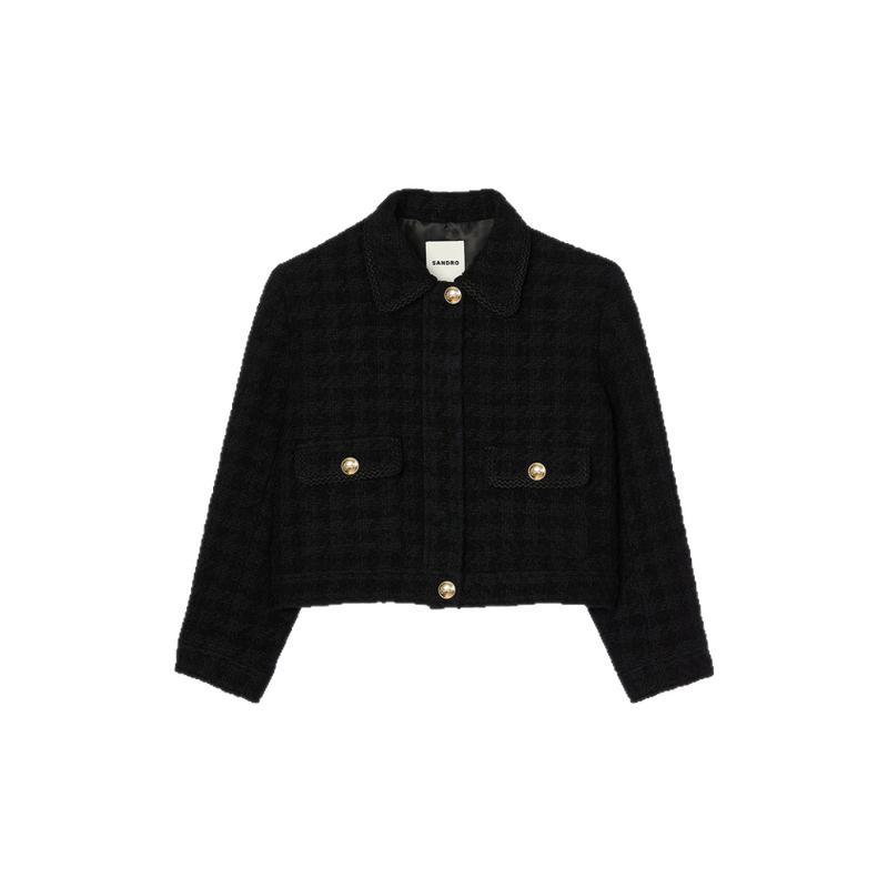 SANDRO女装时尚格纹黑色外套