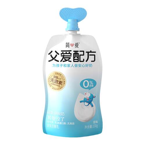 简爱父爱配方0%蔗糖原味吸吸袋酸奶100g控糖无添加剂低温酸奶