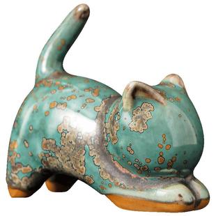 饰工艺品茶玩 品瓷汇钧瓷创意小猫咪陶瓷茶宠小摆件桌面客厅茶几装