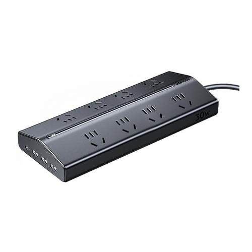 绿联T8梯形排插新国标usb插座防过载氮化镓30W多口快充8位总控开