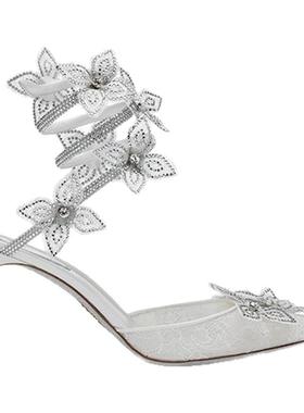 【新年折扣】RENE CAOVILLA FLORIANE系列白色水钻女士高跟鞋