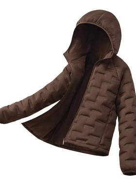 LB真维斯轻薄连帽棉服女2025新款压胶无缝高级保暖棉衣棉服外套