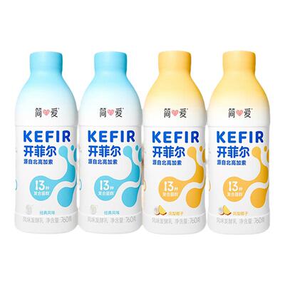 简爱开菲尔气泡酸奶760ml*2凤梨椰子味原味家庭装下午茶囤货
