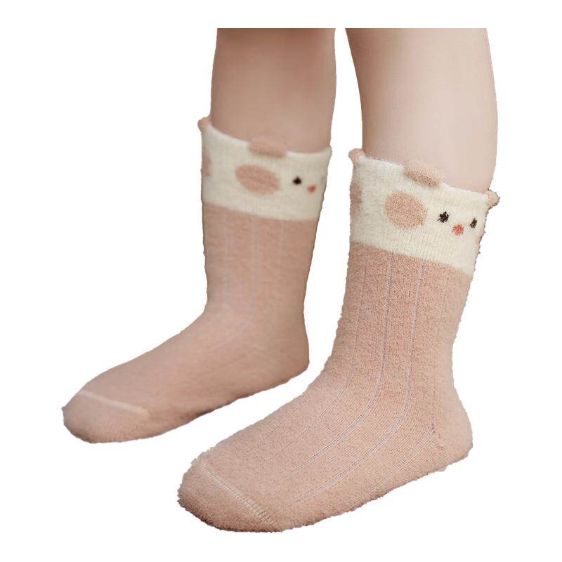 嫚熙儿童袜子秋冬款双面绒地板袜防滑学步袜男女童小月龄宝宝中筒