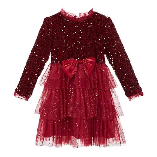 富罗迷周岁女宝礼服秋冬新款红色好看高级洋气女孩公主女童连衣裙