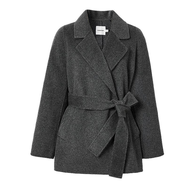 红袖冬季2024新款女装 双排扣翻领一手长双面呢大衣90124340831