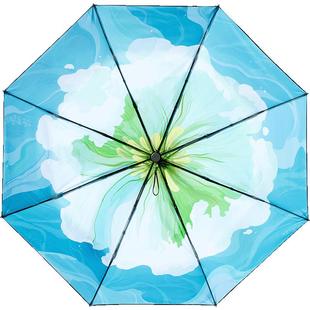 蕉下大花双层防晒伞晴雨两用遮阳伞女黑胶防紫外三折花苞太阳伞