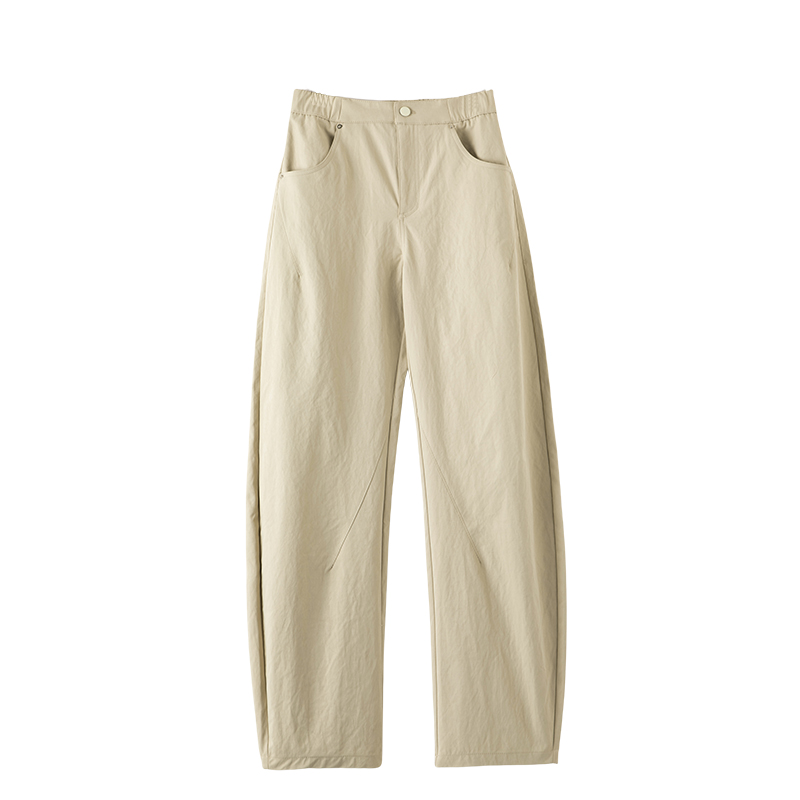 晚白高腰微弹镰刀休闲裤