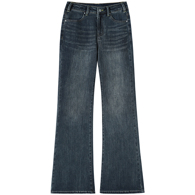 拉夏贝尔加绒加厚微喇牛仔裤女秋