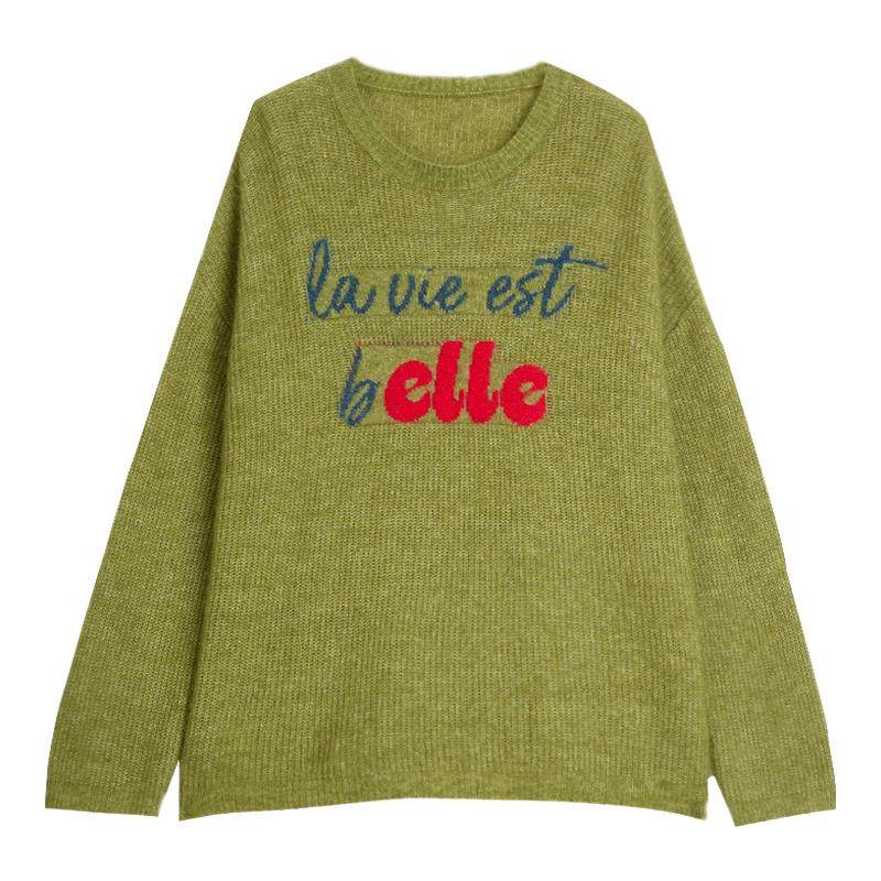 【商场同款】ELLE绵羊毛马海毛提花毛衣女2025冬季新款慵懒针