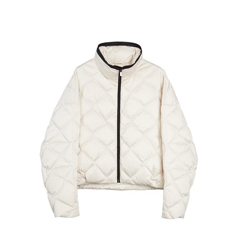 ELLE90白鸭绒菱形短款羽绒服女