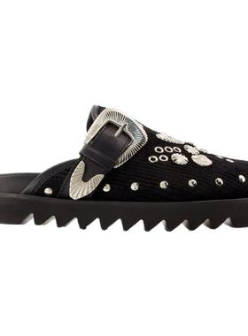 Toga Pulla Aj1058黑色铆钉厚底复古外穿牛皮凉鞋时尚百搭