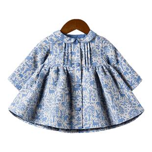 木本尚女童秋冬连衣裙新款宝宝复古裙子英伦风外套公主裙婴幼儿