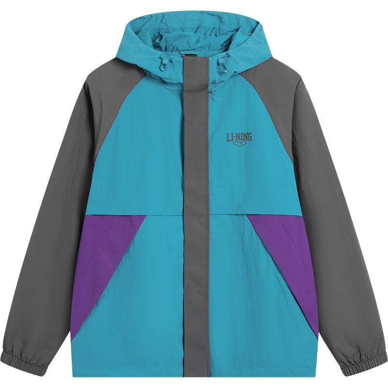 李宁外套男秋季新款拼接休闲潮流连帽防风服宽松梭织风衣运动服