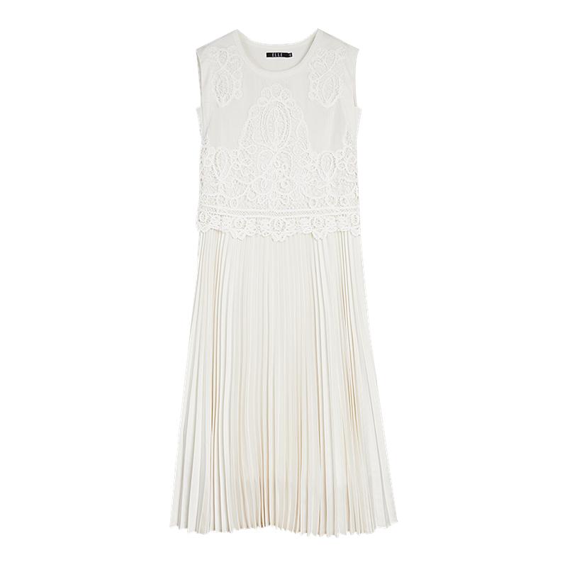 ELLE重工蕾丝绣花无袖连衣裙