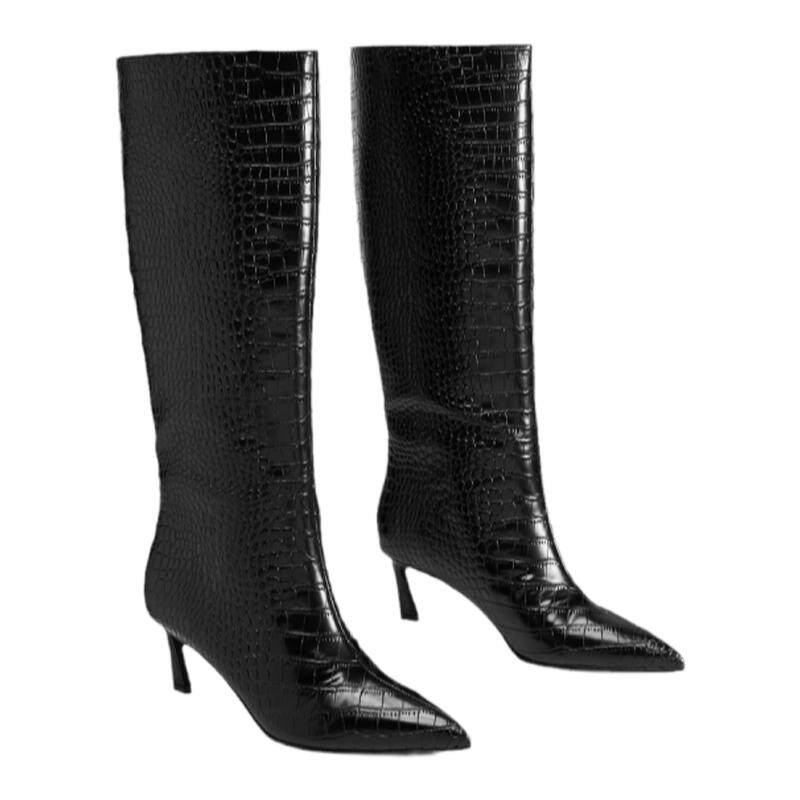 时装靴鳄鱼纹长筒靴秋冬新品