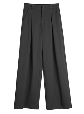 ELLE灰色垂坠感高腰显瘦阔腿休闲裤女2025秋季新款高级感气质裤子