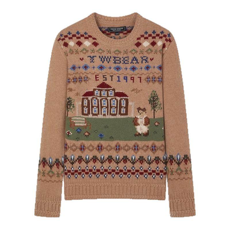 TeenieWeenie小熊奥莱女装圆领毛衣冬季多彩提花绵羊毛宽