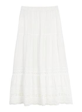 ELLE白色蕾丝镂空半身裙女2025秋新款莱赛尔天丝优雅小众a字长裙