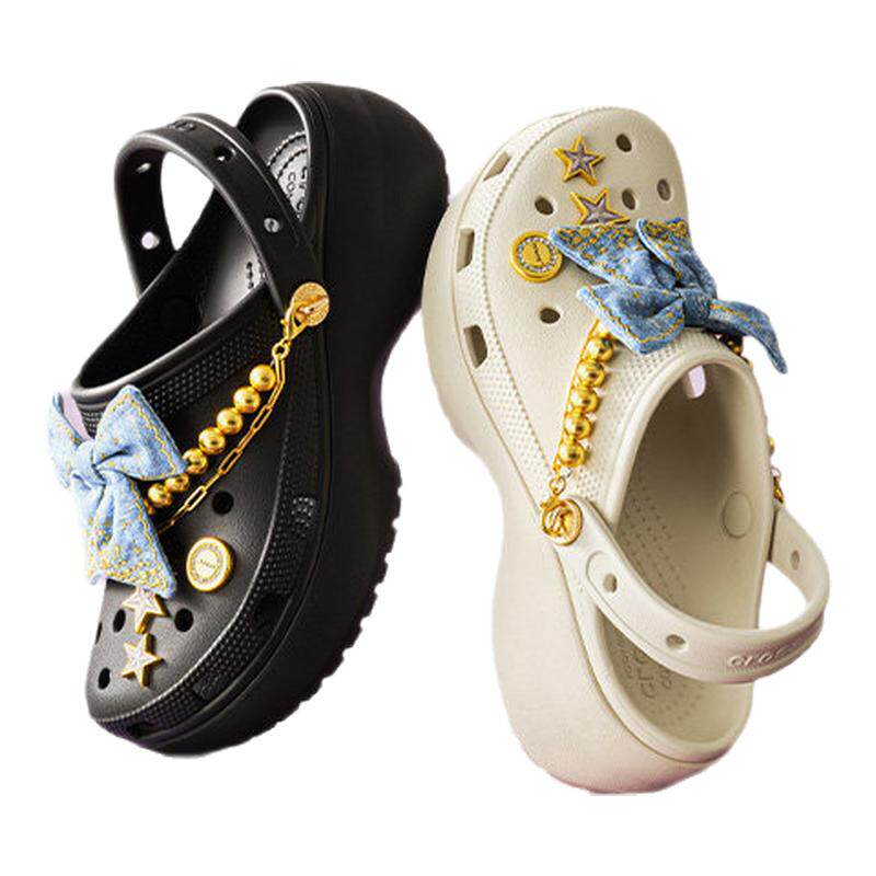 白鹿同款Crocs卡骆驰经典丹宁蝴蝶云朵高跟洞洞鞋春夏女鞋|213114