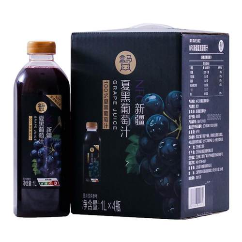 盒马 NFC新疆夏黑葡萄汁 1L*4瓶