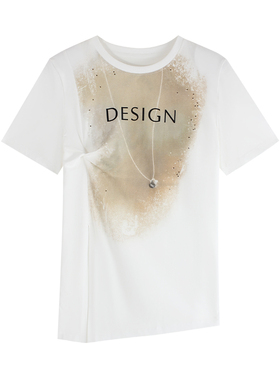 伊纳芙美式复古字母T恤女装夏季新款开叉设计感修身显瘦短袖体恤