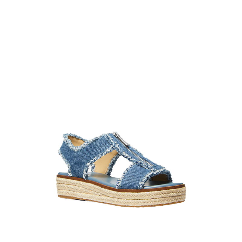 MK女士丹宁牛仔厚底凉鞋